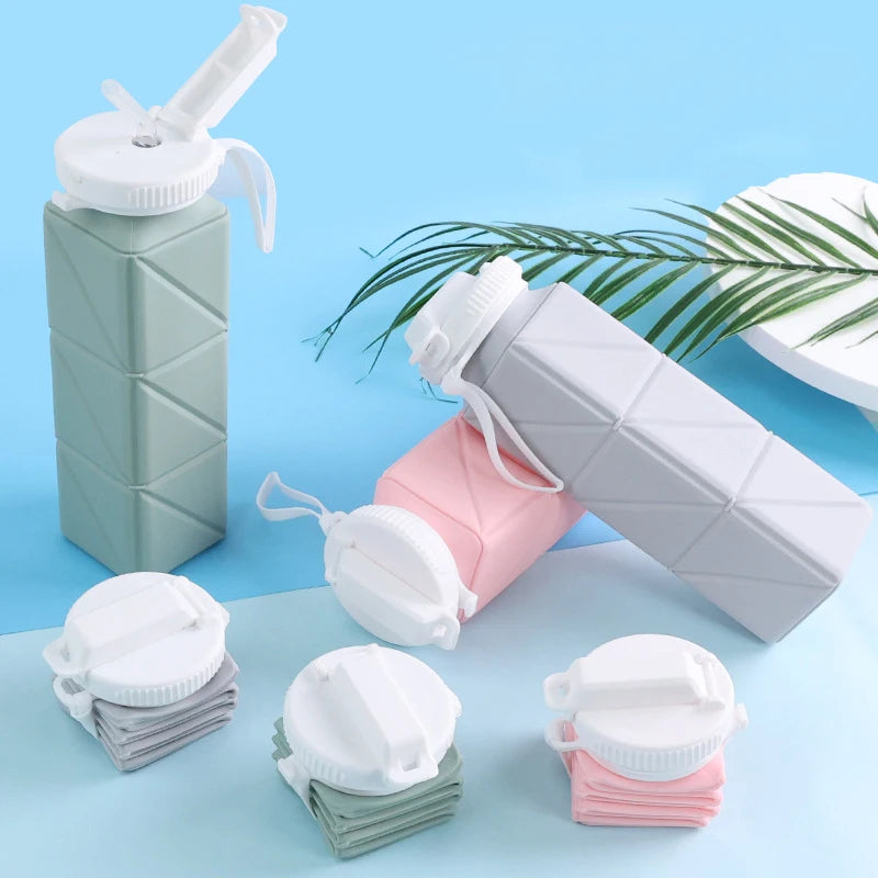 Collapsible Water Bottle with Leakproof Valve, Reusable Silicone Water Bottle for Travel, Gym, Camping, Sport