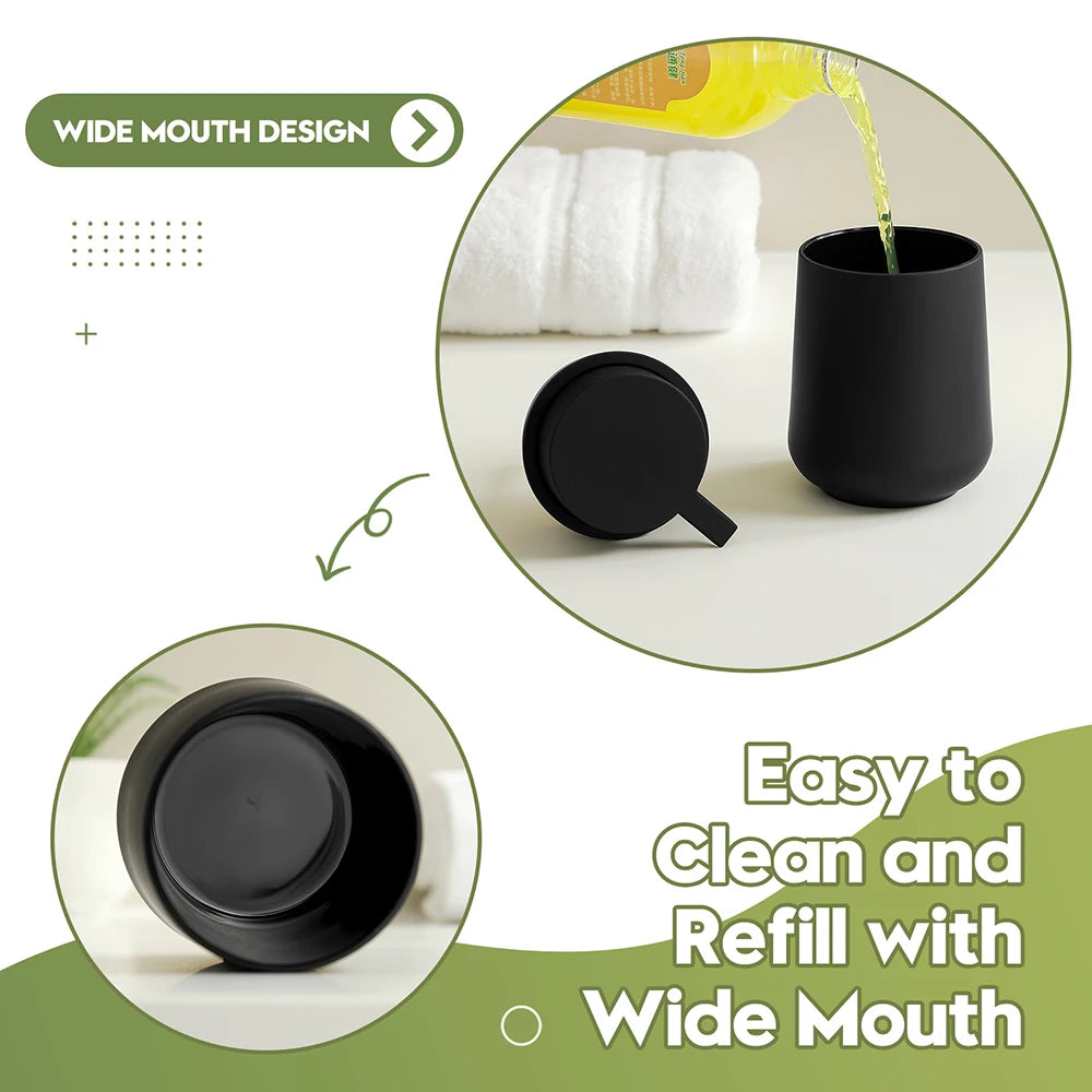 Matte Black Liquid Hand Soap Dispenser Plastic 11oz - Modern Minimalist Style for Bathroom & Kitchen Countertop Refillable