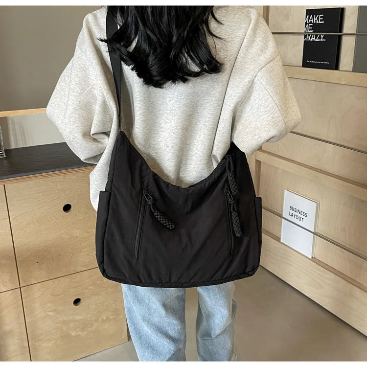 Trendy Women's Soft Cloth Shoulder Bag Solid Color Student 2026 Spring Y2k Casual Style Big Handbags Crossbody Bags for Women