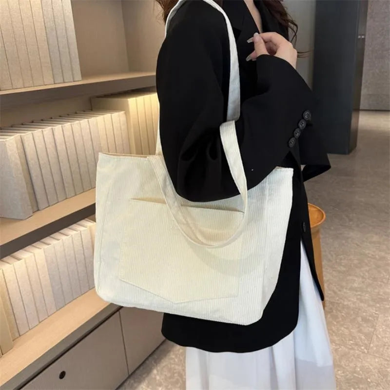 Women's Corduroy Shoulder Tote Bag, Casual Large Capacity Fashion Handbag for Going Out, Purses and Handbags Designer Bag