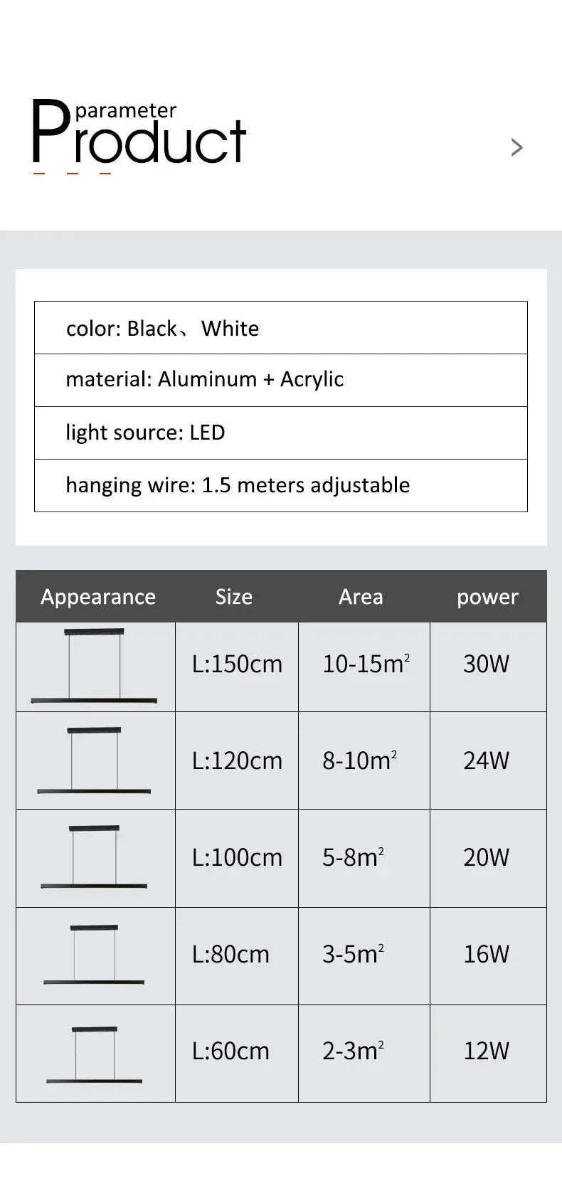 Nordic Minimalist Dining Table Pendant Lamp Modern Kitchen Bar Chandelier Black White Office Long Strip Hanging Light Fixture