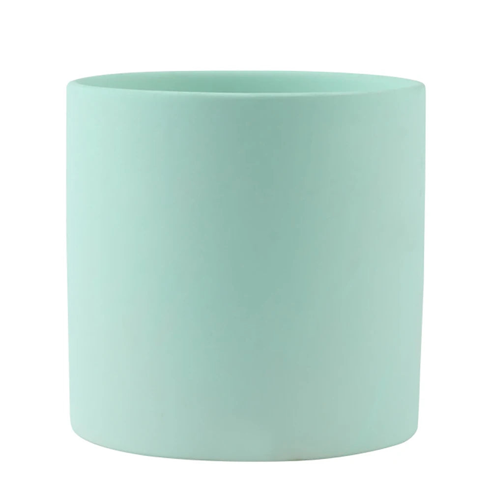 Nordic Ceramic Plant Pot with Tray Colorful Cylinder Succulent Pot Small Planter Flowerpot with Drain Hole Cactus Herb Container