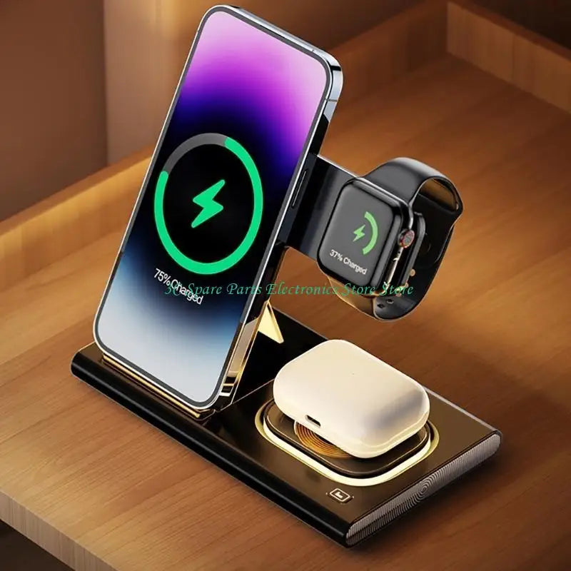 SZ Highly Speed 15W Wireless Charging Pad, 3 in 1 Design Wireless Charging Station for Efficient Phone Charging