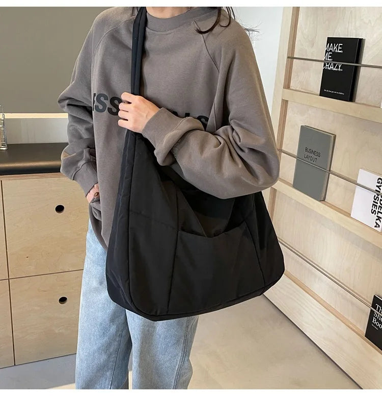Trendy Women's Soft Cloth Shoulder Bag Solid Color Student 2026 Spring Y2k Casual Style Big Handbags Crossbody Bags for Women