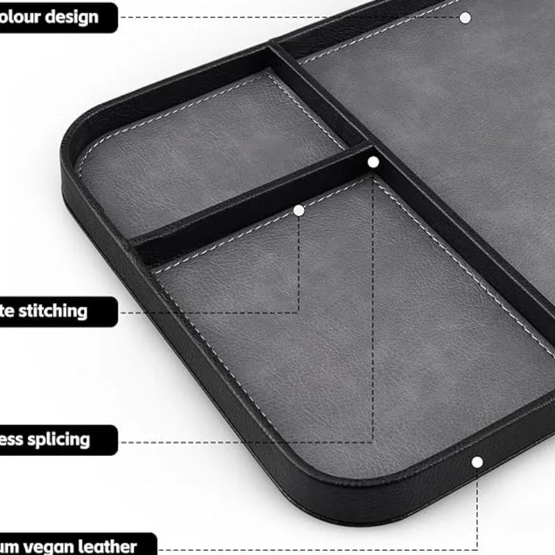 Leather Bedside Table Storage Tray - European Minimalist Desktop Tray for Phones, Watches & Miscellaneous Items