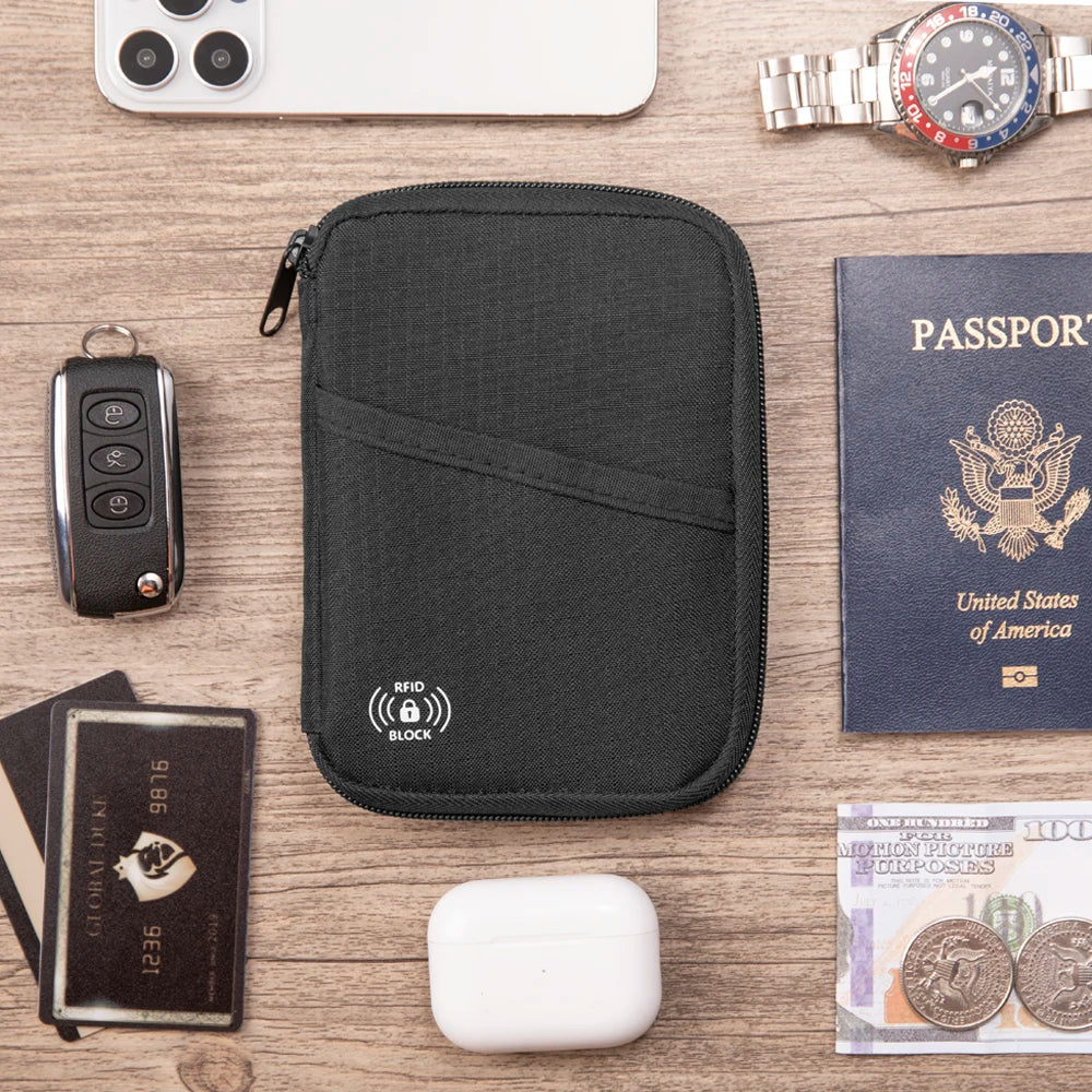 Passport Pouch，Travel Wallet with RFID Blocking - Premium Document Organizer Case for Men and Women - Holds Passports, Cards