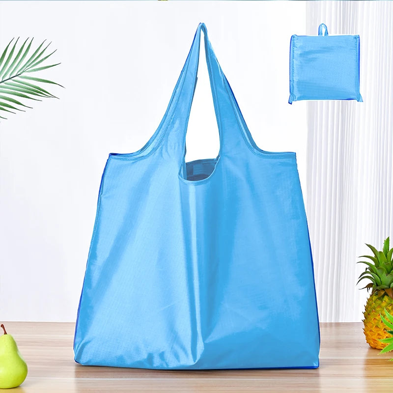 Foldable Shopping Bag Reusable Travel Grocery Bag Eco-Friendly One Shoulder Handbag for Travel Solid Color Supermarket Tote Bag