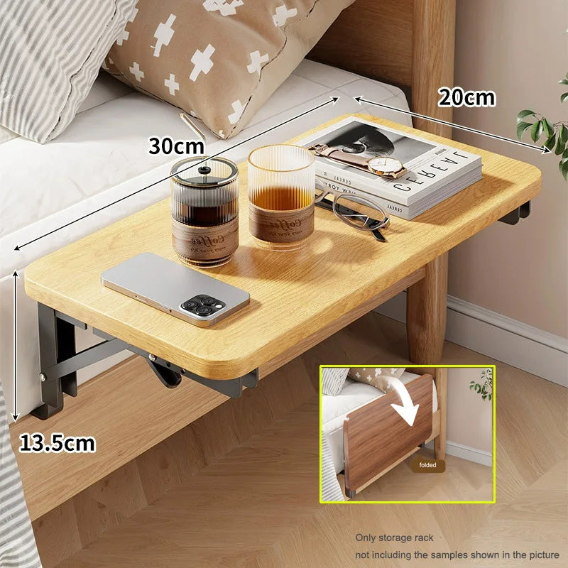 Foldable Bed Side Table Tray Organizer,Clip On Nightstand Bed Side Table Storage for Adult Kids,Bedside Shelf Desk Organizer