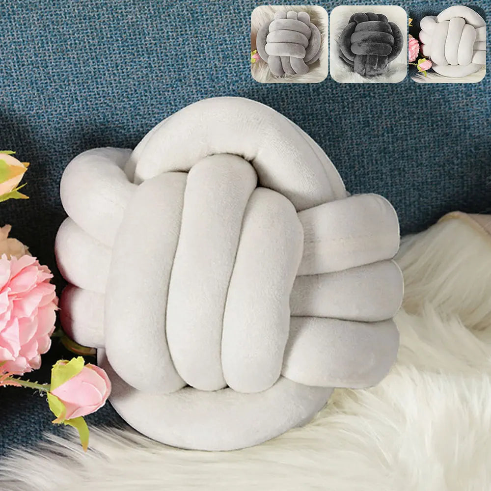 Knotted Ball Throw Pillow Ultra Soft The bed Decorative Hand-woven Round Lamb Plush Pillow Kids Sofa Living Room