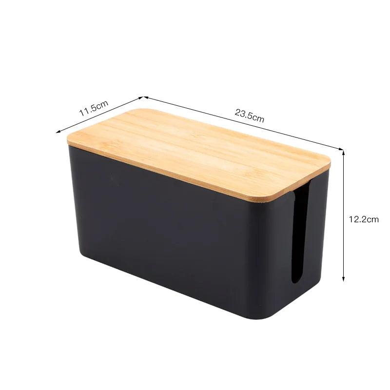 Cable Storage Box Wooden Power Line Storage Case Dustproof Charger Socket Organizer Wire Case Home Cable Winder Organizer