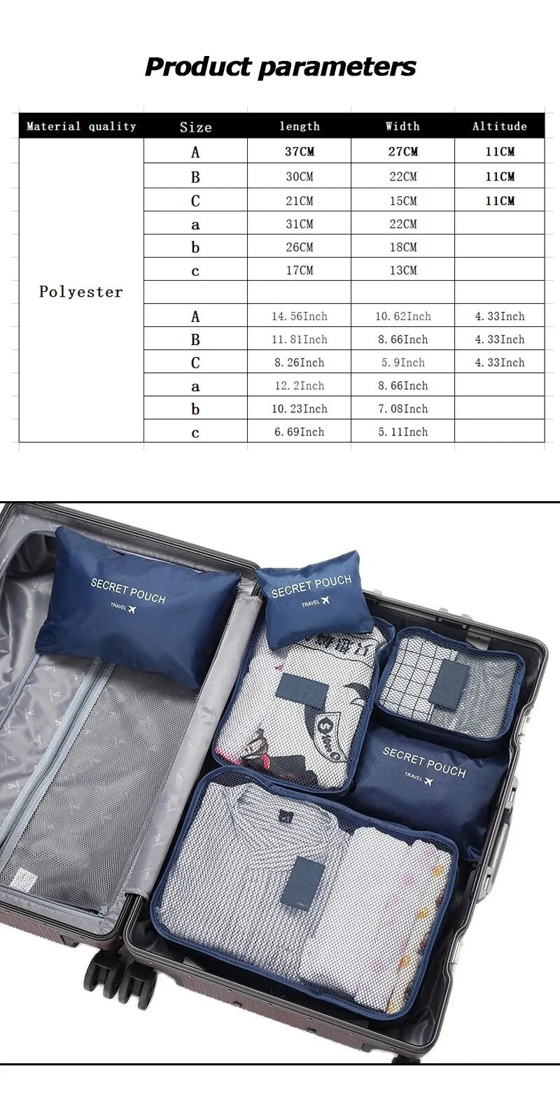6 Pcs Travel Clothes Storage Bags Set Portable Luggage Organizer Suitcase Pouch Pouch Packing Cube For Shoes Packing Clothes