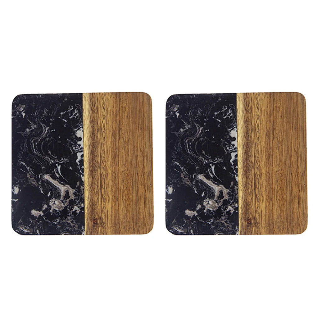Stylish Wooden and Marble Coaster Set, Elegant Design for Coffee Tables, Durable, Perfect for Protecting Your Furniture