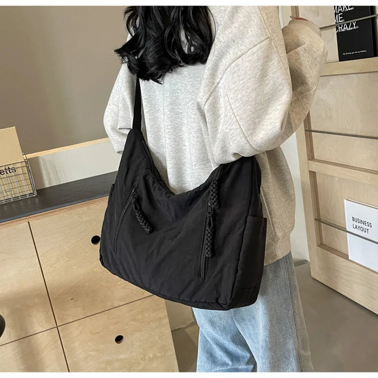 Trendy Women's Soft Cloth Shoulder Bag Solid Color Student 2026 Spring Y2k Casual Style Big Handbags Crossbody Bags for Women