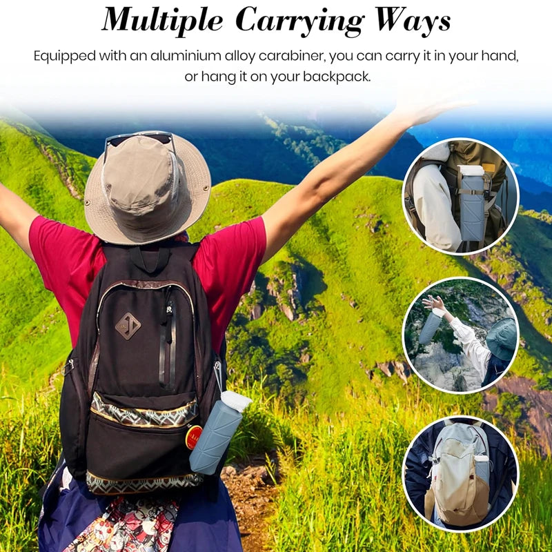 Collapsible Water Bottle with Leakproof Valve, Reusable Silicone Water Bottle for Travel, Gym, Camping, Sport