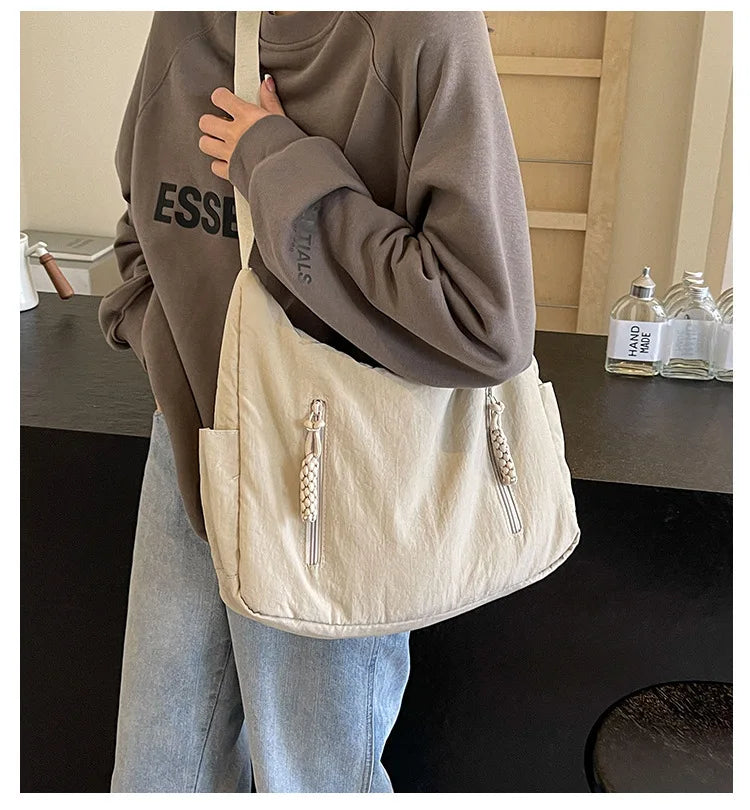 Trendy Women's Soft Cloth Shoulder Bag Solid Color Student 2026 Spring Y2k Casual Style Big Handbags Crossbody Bags for Women