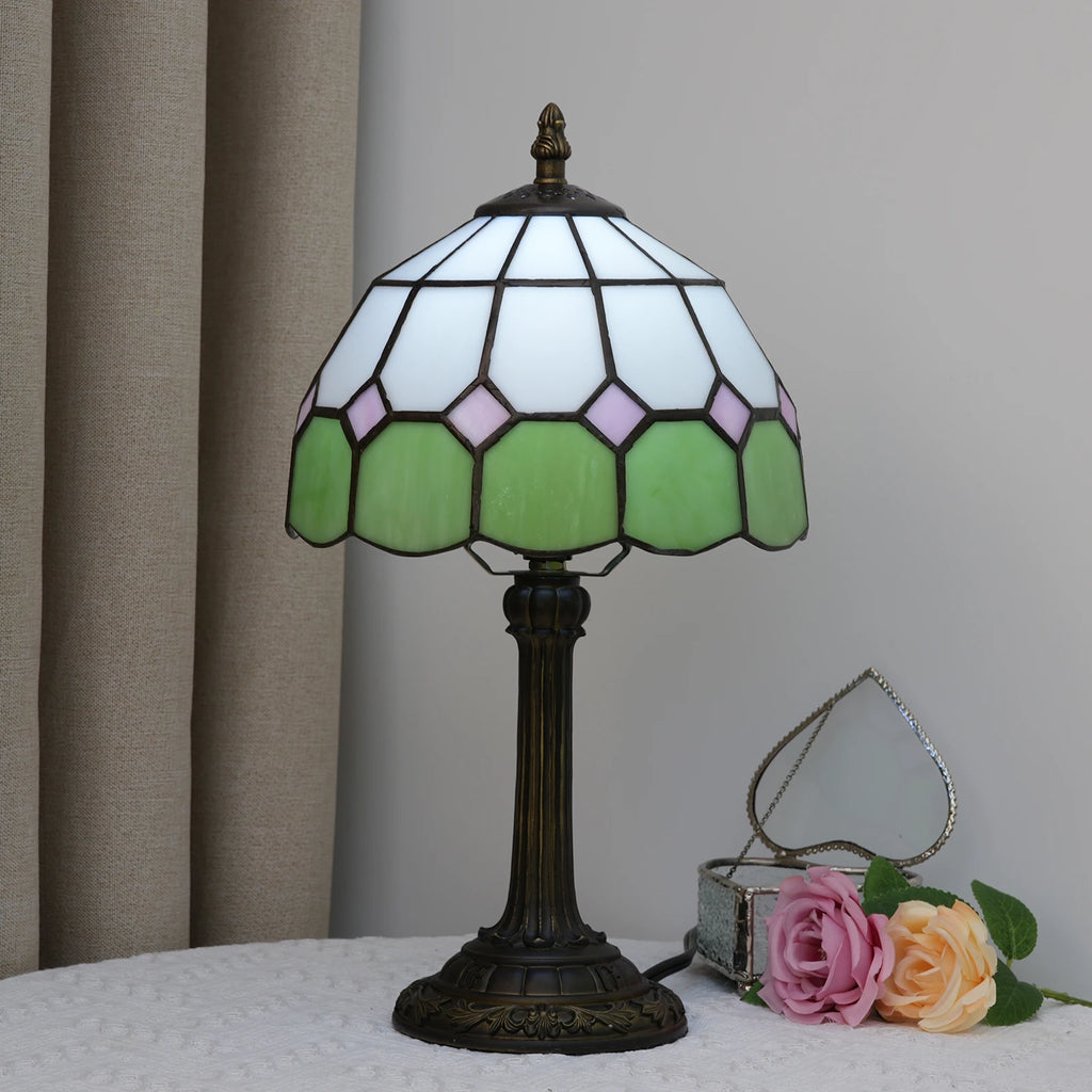 Modern Minimalist Table Lamp 8 Inch Mediterranean Series Stained Glass Lampshades Small Bedside Lamp Reading Antique Desk Light