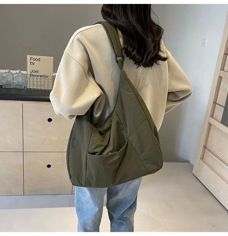 Trendy Women's Soft Cloth Shoulder Bag Solid Color Student 2026 Spring Y2k Casual Style Big Handbags Crossbody Bags for Women