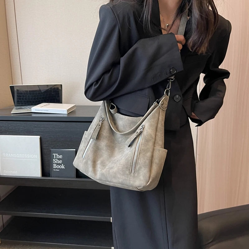 Women Crossbody Bag Luxury Designer Oblique Cross Single Shoulder Bag Large Capacity Handbags Retro Matte PU Leather Hobos