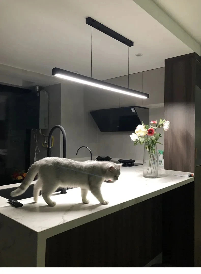 Nordic Minimalist Dining Table Pendant Lamp Modern Kitchen Bar Chandelier Black White Office Long Strip Hanging Light Fixture