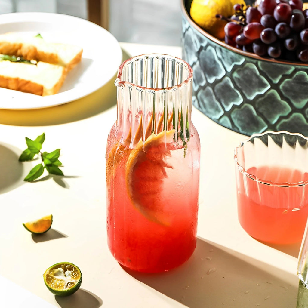 Transparent Water Carafe With Tumbler Cup Glass Water Bottle Sets Teacup Kitchen Pitcher Heat Resistant Milk Coffe Bottle Set