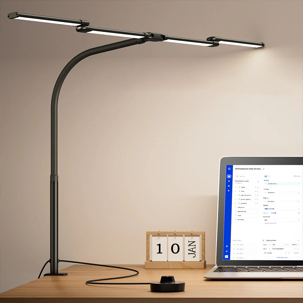 Led Desk Lamp with Clamp Architect Desk Lamp for Home Office 24W Ultra Bright Auto Dimming PC Light Stepless Dimming Table Light