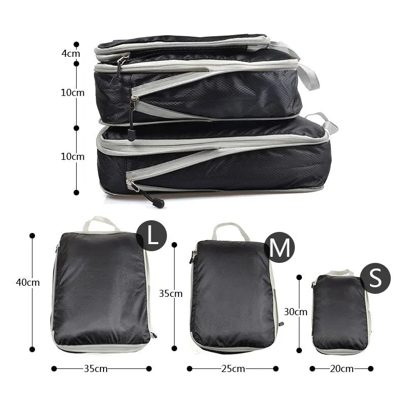Luggage Cubes Organizer Portable Travel Storage Bag Compressible Packing Cubes Foldable Waterproof Travel Suitcase Nylon Handbag