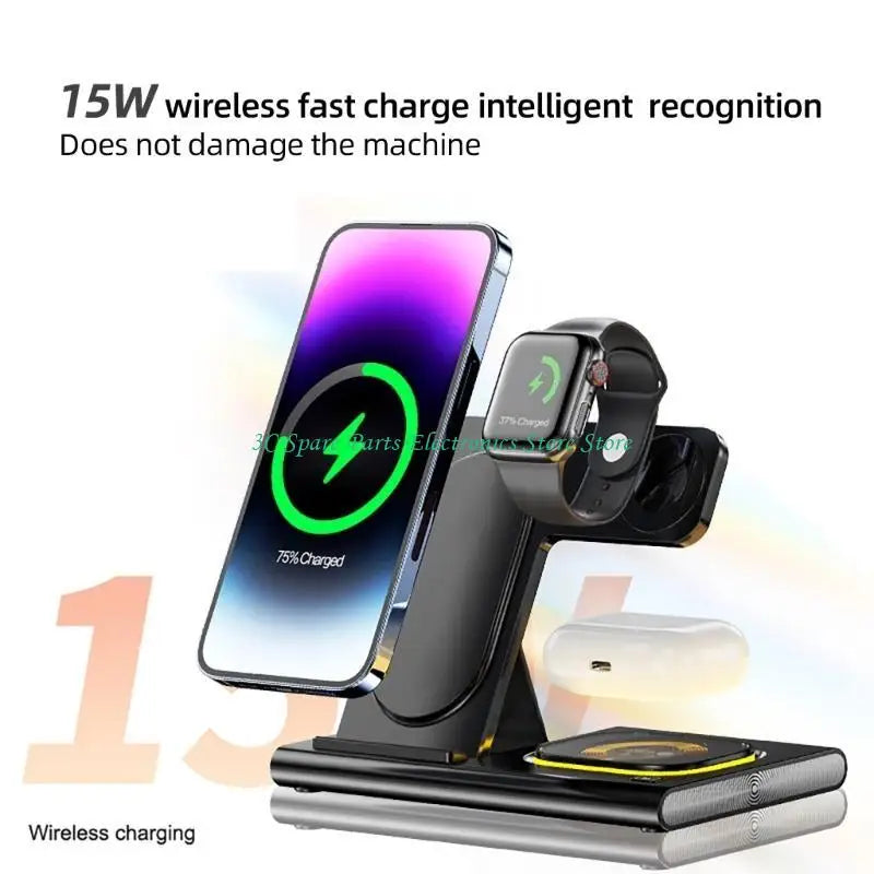 SZ Highly Speed 15W Wireless Charging Pad, 3 in 1 Design Wireless Charging Station for Efficient Phone Charging