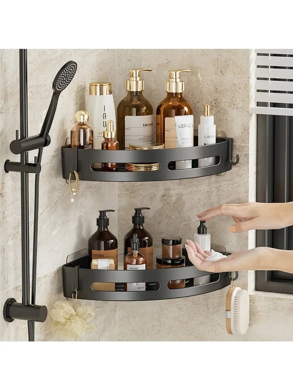 Bathroom Shelves Organizer No Punching Required Kitchen Corner Shelf Racks Shampoo Makeup Storage Holder Shower Towel Caddy Rack