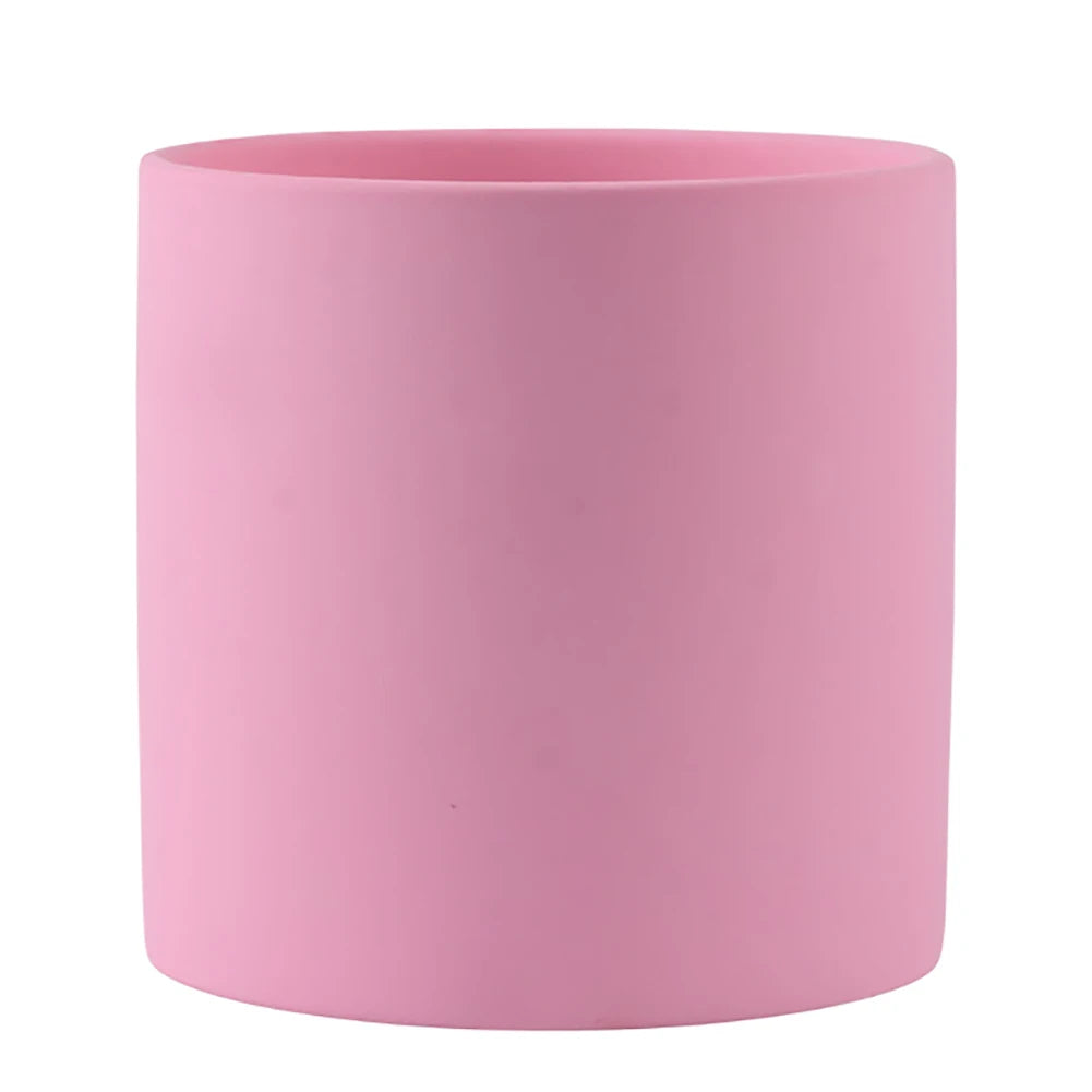 Nordic Ceramic Plant Pot with Tray Colorful Cylinder Succulent Pot Small Planter Flowerpot with Drain Hole Cactus Herb Container