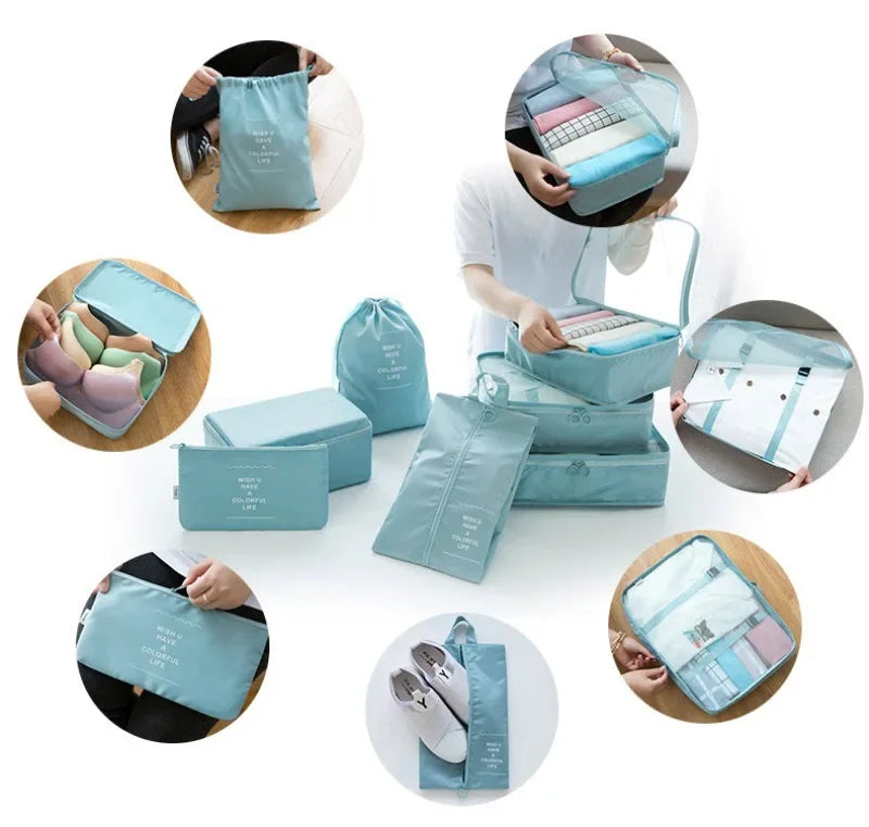 7-piece Set Travel Bag Organizer Clothes Luggage Travel Organizer Blanket Shoes Organizers Bag Suitcase Pouch Packing Cubes
