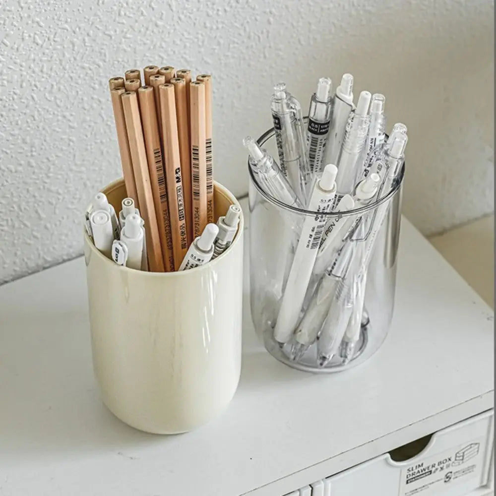 Minimalist Plastic Pen Holder Multi Functional Oval Pen Container Students Supplies Desktop Organizer School