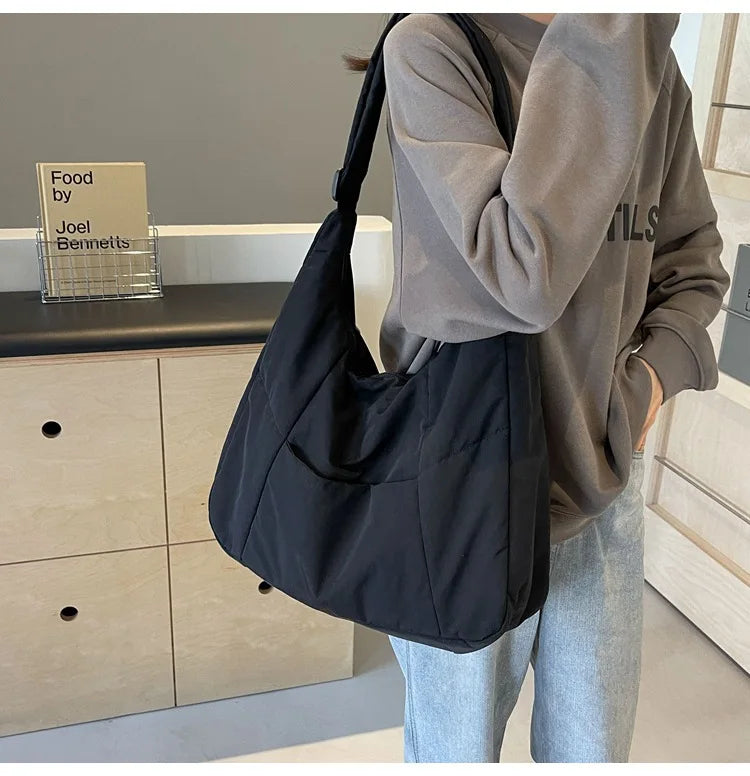Trendy Women's Soft Cloth Shoulder Bag Solid Color Student 2026 Spring Y2k Casual Style Big Handbags Crossbody Bags for Women