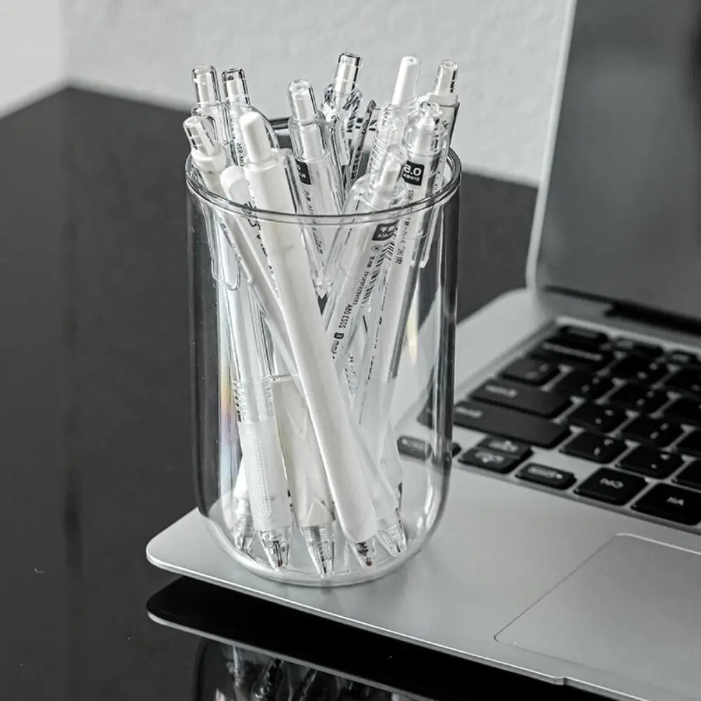 Minimalist Plastic Pen Holder Multi Functional Oval Pen Container Students Supplies Desktop Organizer School