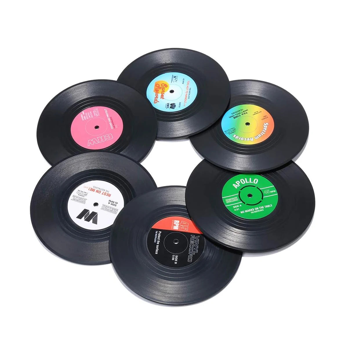 Set of 6 Colorful Retro Vinyl Record Disk Coasters for Drinks Vinyl Record Coaster Set Coffee Table Decor