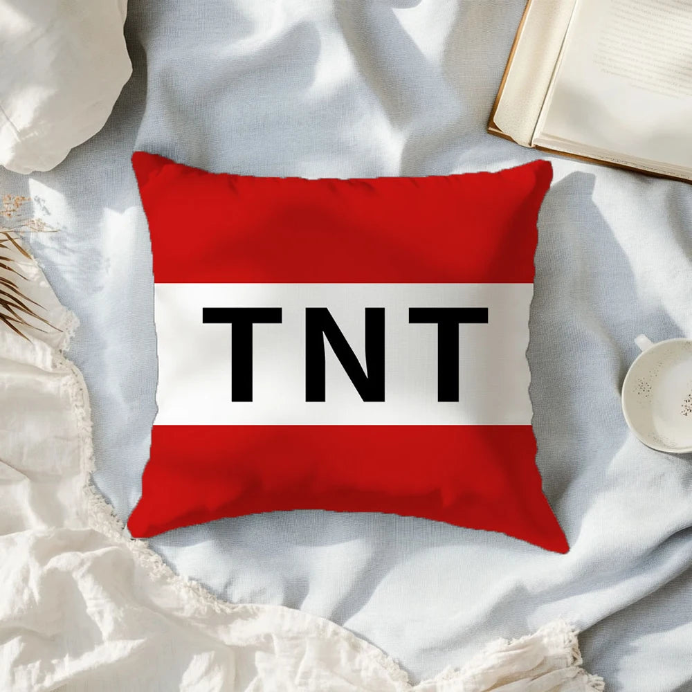 1Pc  TNT Decorative Throw Pillow - Red & White Striped Modern Cushion Cover with Bold Black Letters, Zipper Closure for Living R