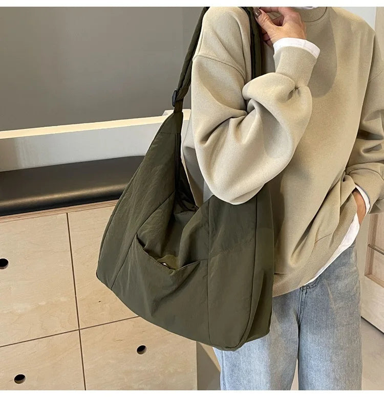 Trendy Women's Soft Cloth Shoulder Bag Solid Color Student 2026 Spring Y2k Casual Style Big Handbags Crossbody Bags for Women