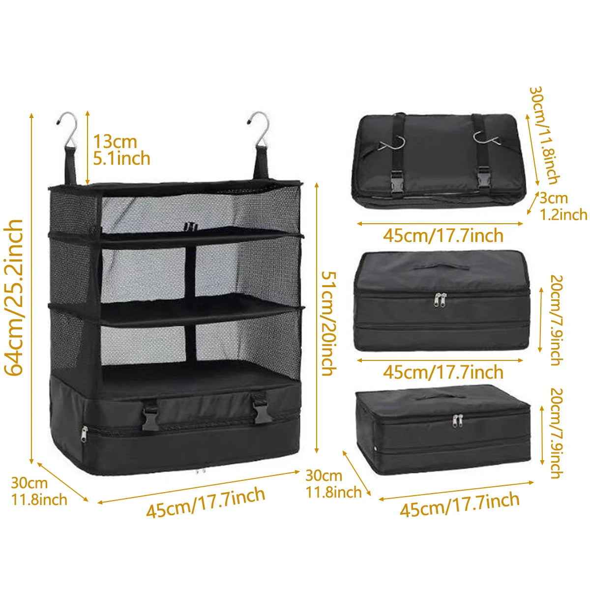 Travel Luggage Organizer Portable Travel Shelves Bag 3-Shelf Suitcase Packing Cube Collapsible Hanging Closet Storage Bag Space