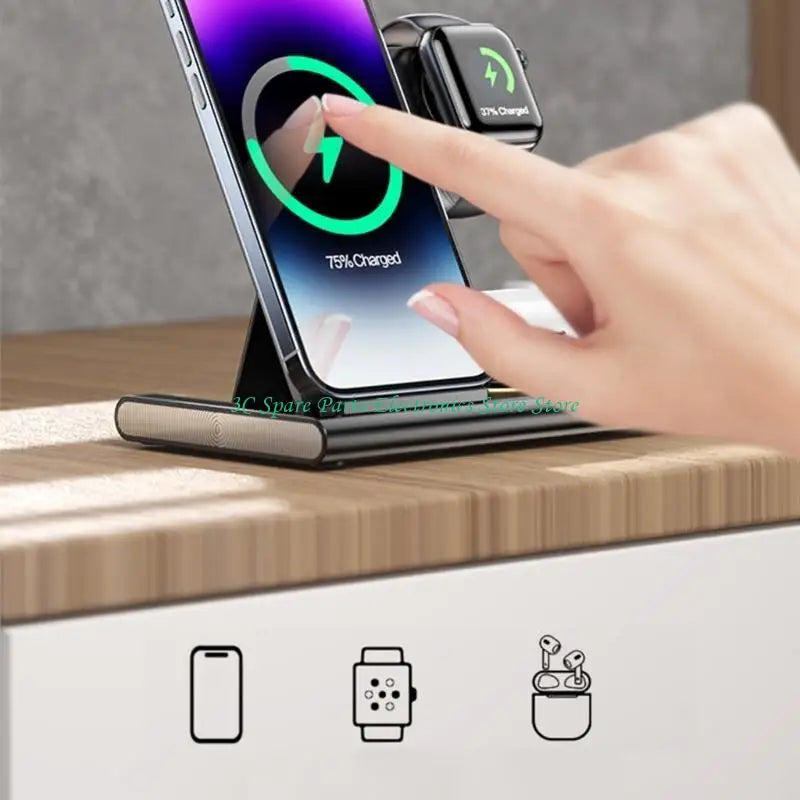 SZ Highly Speed 15W Wireless Charging Pad, 3 in 1 Design Wireless Charging Station for Efficient Phone Charging