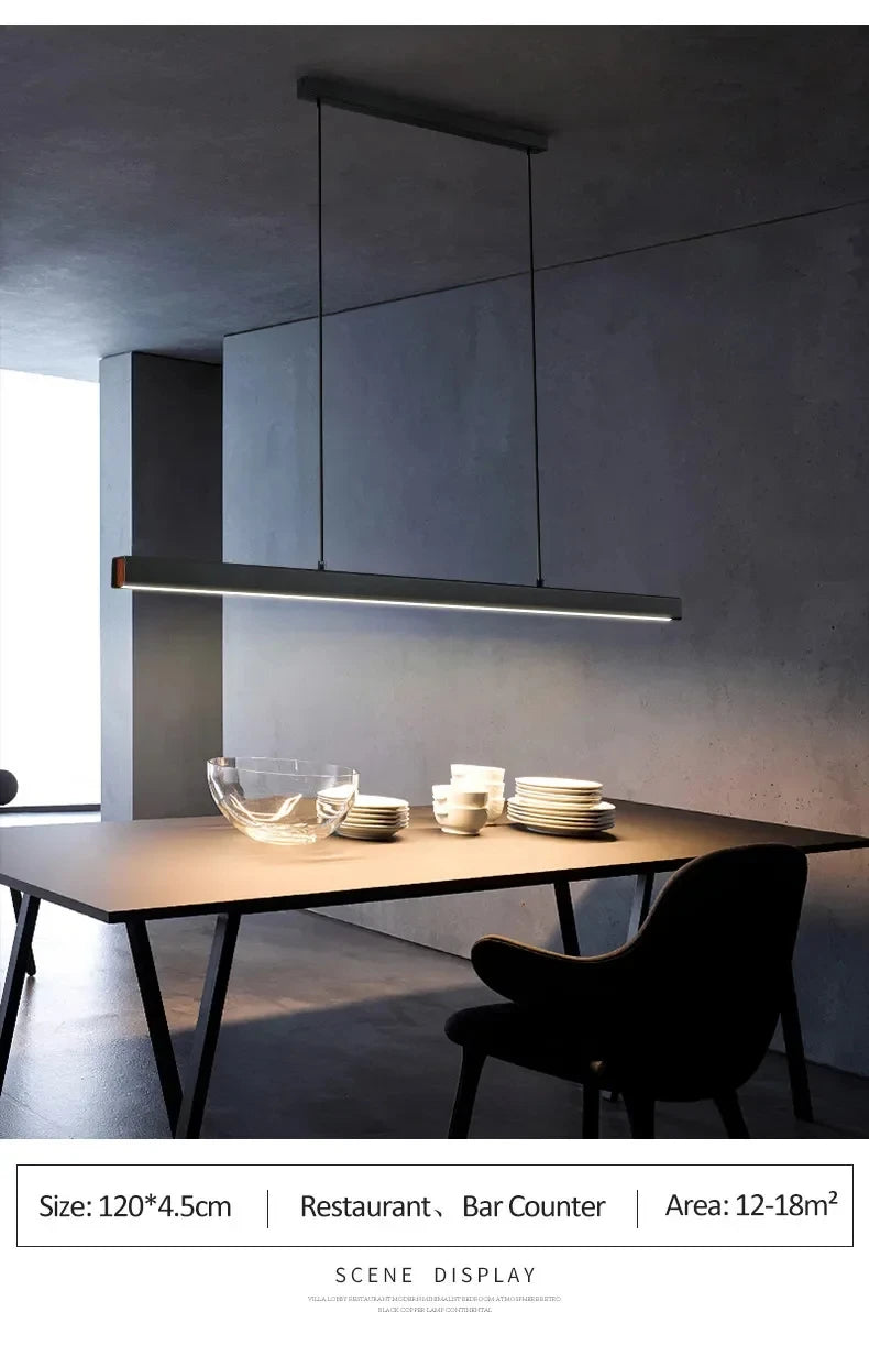 Nordic Minimalist Dining Table Pendant Lamp Modern Kitchen Bar Chandelier Black White Office Long Strip Hanging Light Fixture