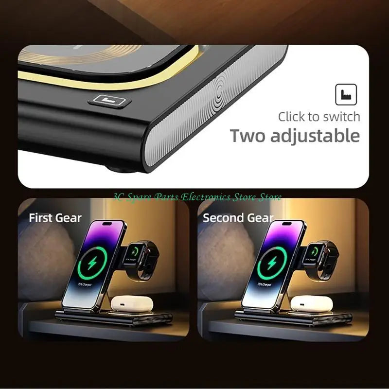 SZ Highly Speed 15W Wireless Charging Pad, 3 in 1 Design Wireless Charging Station for Efficient Phone Charging