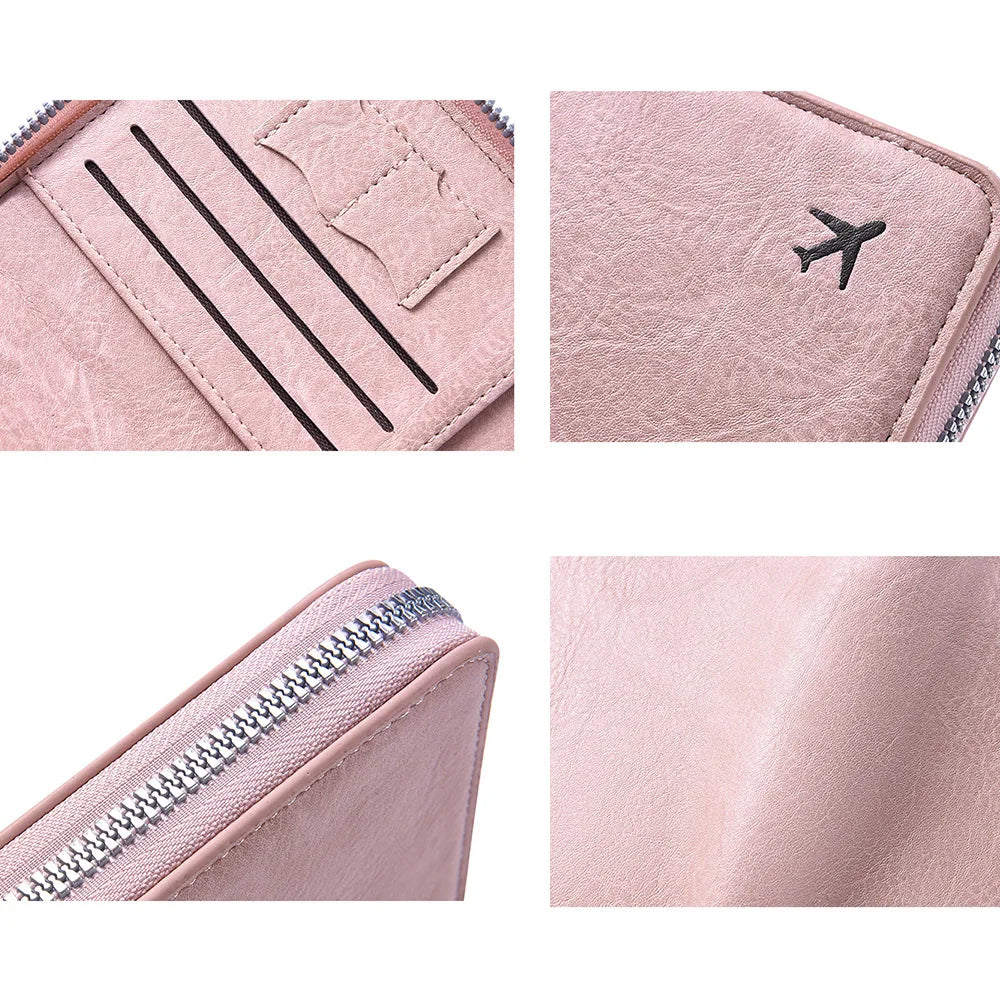 Zippered ID passport case, large capacity ticket organizer card case, travel passport holder A-DH