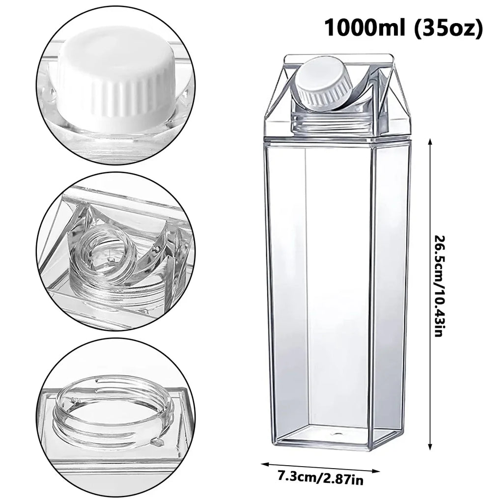 Transparent Water Gym Bottle Plastic New Reusable Clear Milk Carton Box  Juice Sport Leakproof Cup  Drinking Outdoor Camping