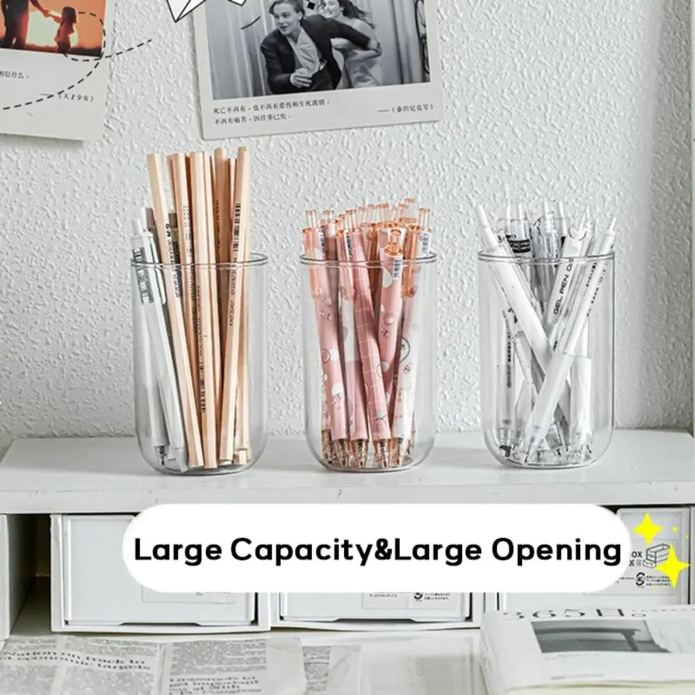 Minimalist Plastic Pen Holder Multi Functional Oval Pen Container Students Supplies Desktop Organizer School