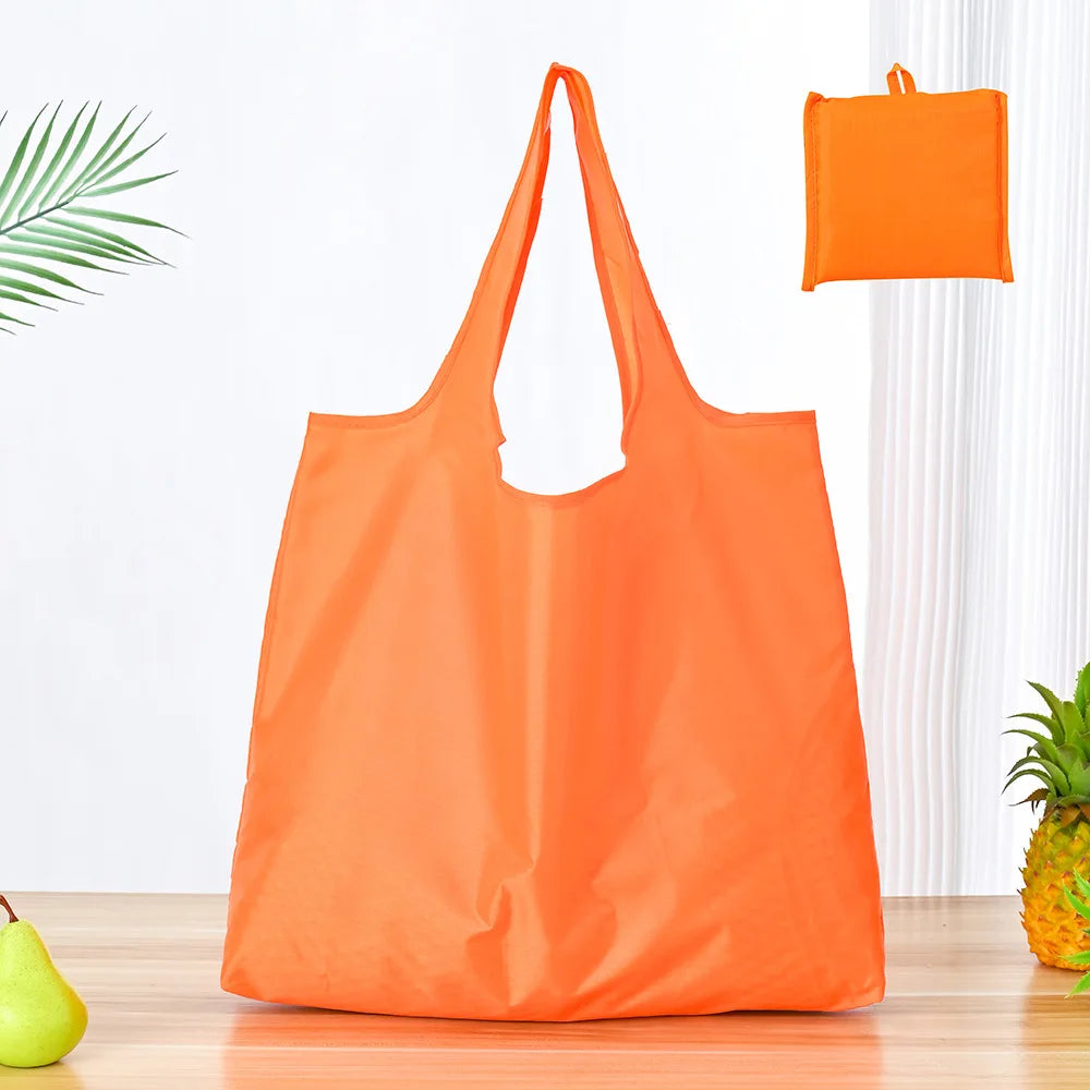 Foldable Shopping Bag Reusable Travel Grocery Bag Eco-Friendly One Shoulder Handbag for Travel Solid Color Supermarket Tote Bag