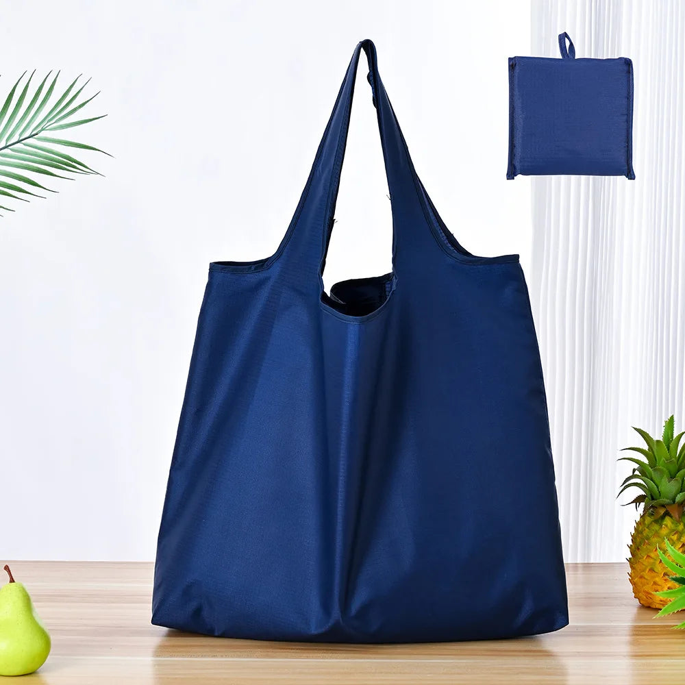 Foldable Shopping Bag Reusable Travel Grocery Bag Eco-Friendly One Shoulder Handbag for Travel Solid Color Supermarket Tote Bag