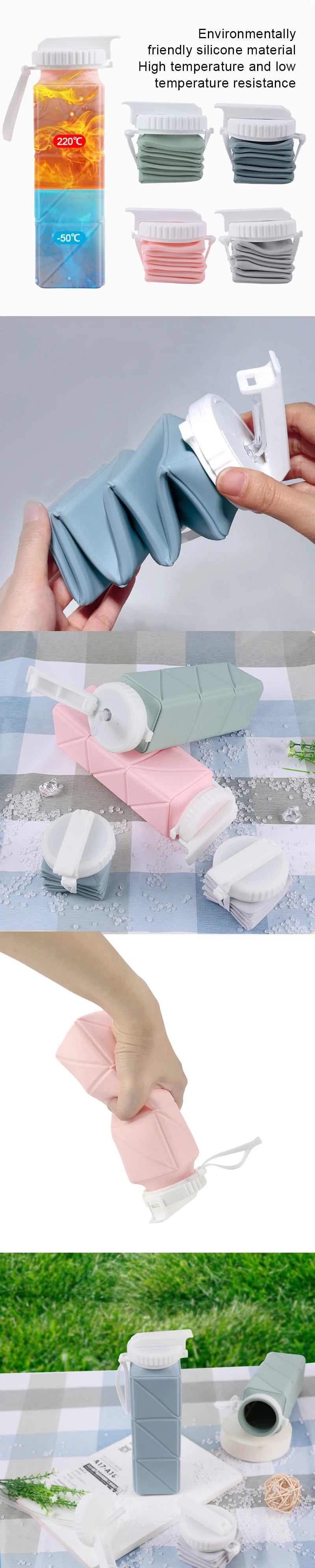 Collapsible Water Bottle with Leakproof Valve, Reusable Silicone Water Bottle for Travel, Gym, Camping, Sport