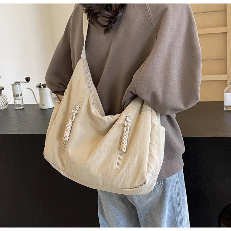 Trendy Women's Soft Cloth Shoulder Bag Solid Color Student 2026 Spring Y2k Casual Style Big Handbags Crossbody Bags for Women