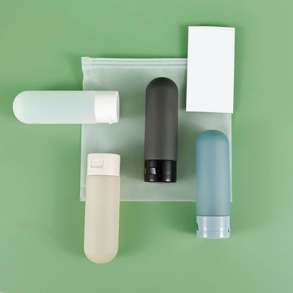 4 Pcs Travel Bottles for Toiletries, Refillable Containers Plastic Toiletry Leak Proof for Lotion Body Wash with Tag and Bag