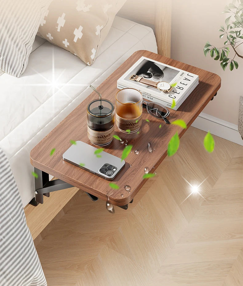 Foldable Bed Side Table Tray Organizer,Clip On Nightstand Bed Side Table Storage for Adult Kids,Bedside Shelf Desk Organizer