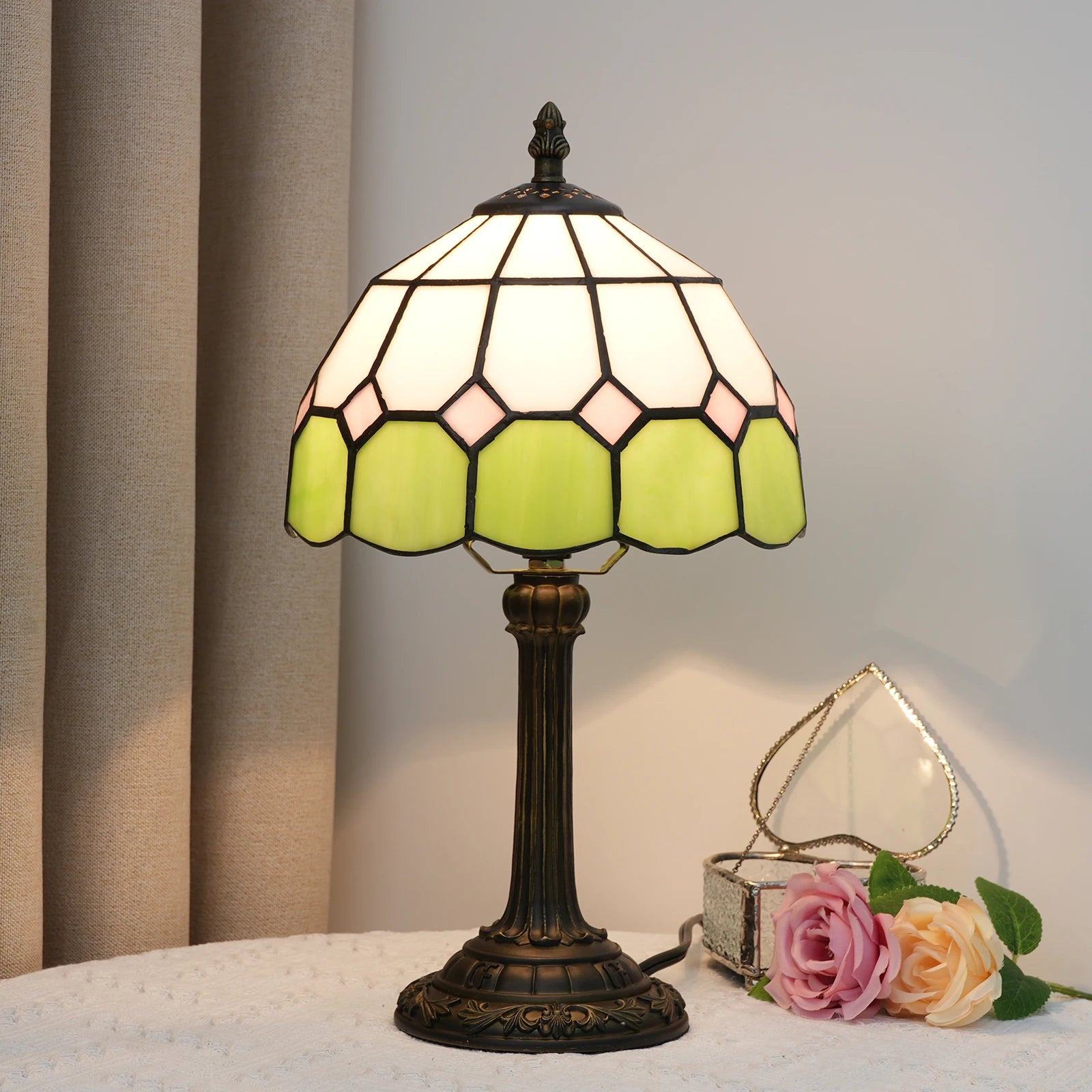 Modern Minimalist Table Lamp 8 Inch Mediterranean Series Stained Glass Lampshades Small Bedside Lamp Reading Antique Desk Light
